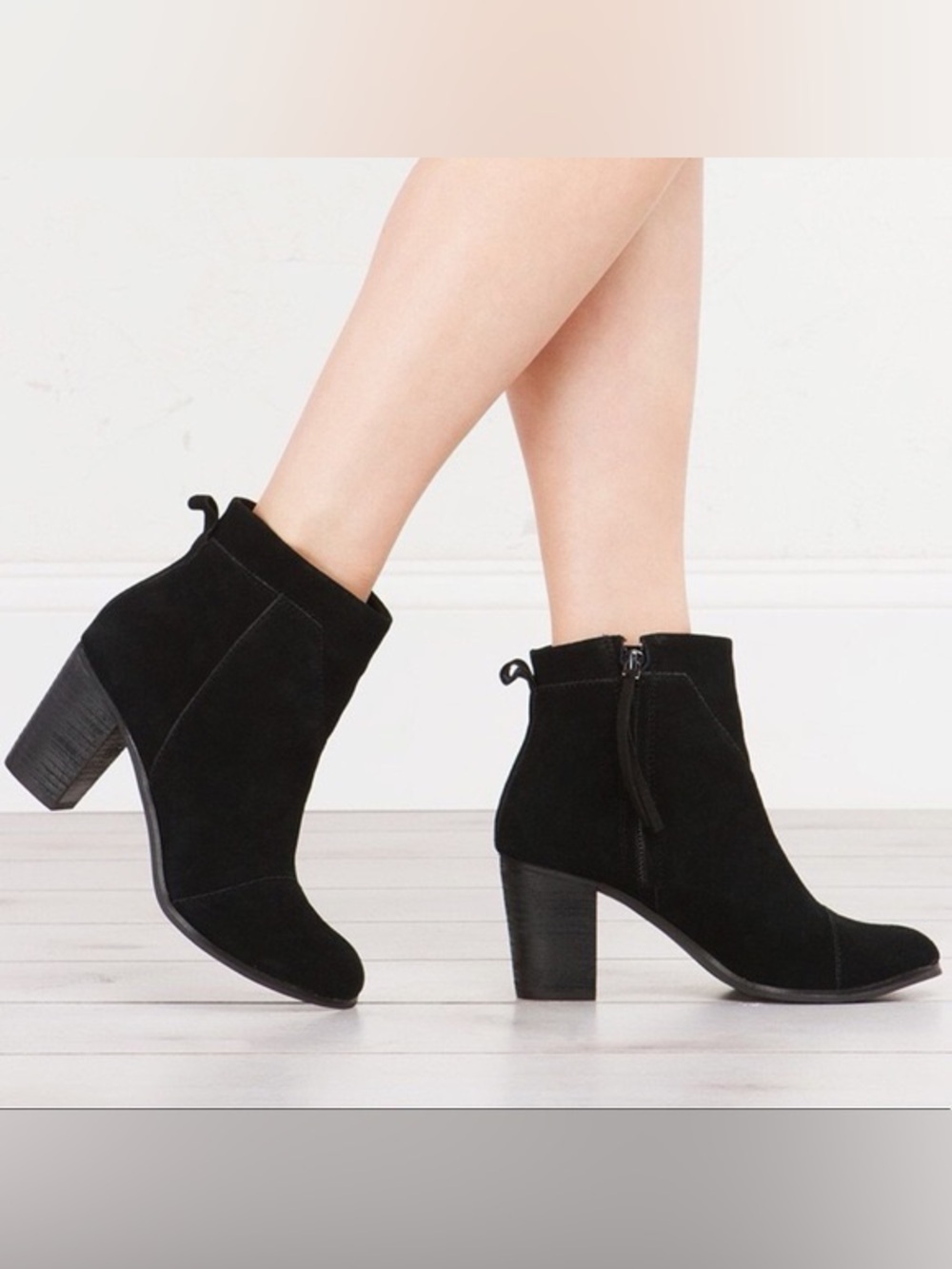 Tom’s | Lunata Boho Artsy Black Suede Zip Ankle Bootie w Block Heel | Sz 10